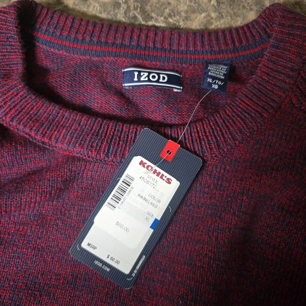 NWT Men's IZOD Crew Sweater Size XL Burgandy/Blue Cotton NEW